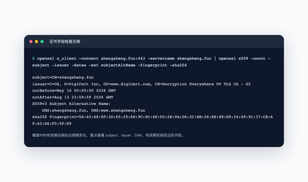 用 openssl 检查证书字段